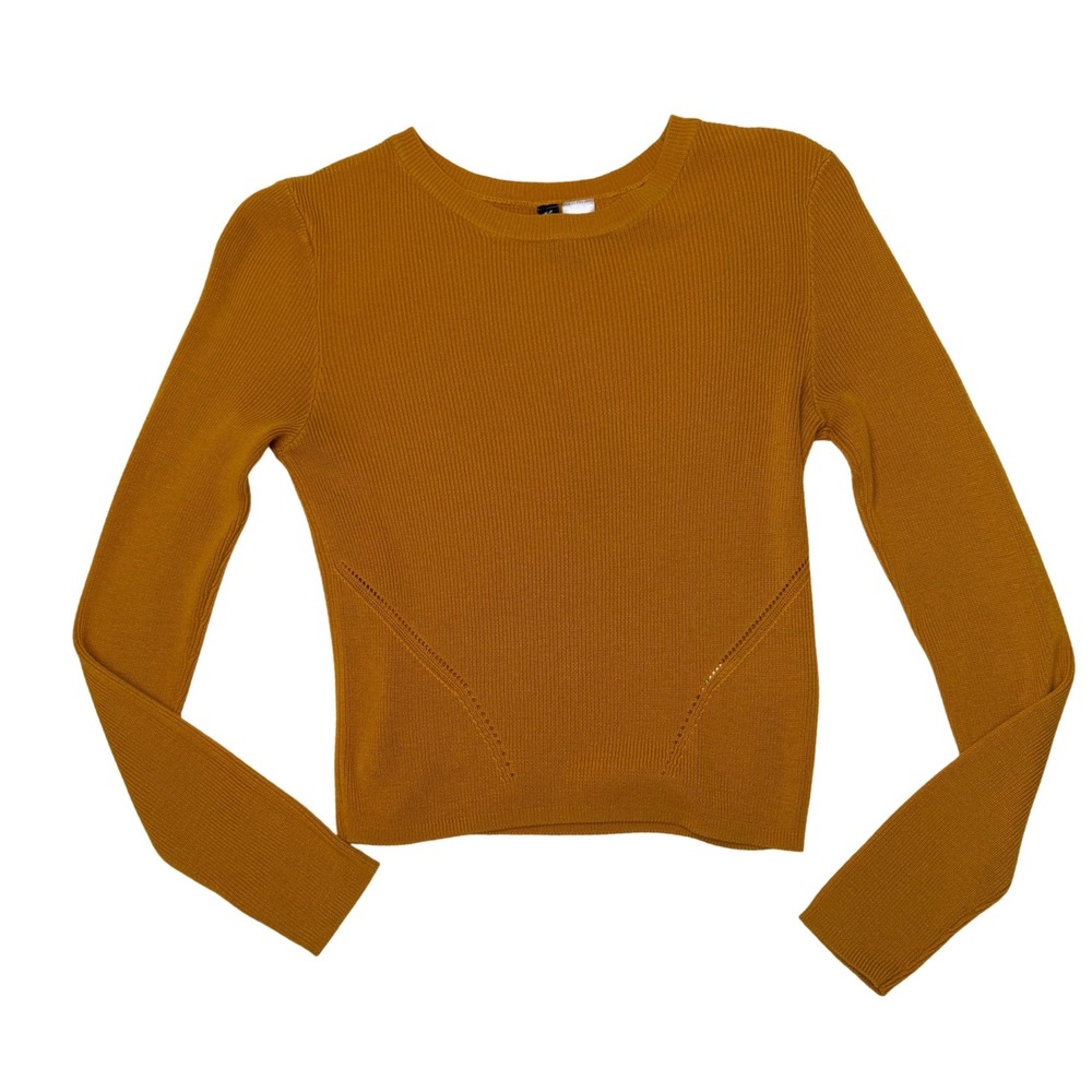 H&M Divided Mustard‎ Yellow/ Orange Ribbed Cropped Long Sleeve Sweater Women's S
